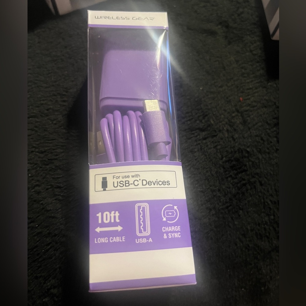 Wireless Gear Micro USB-C Devices  10’ Cable and Wall Charger) purp.New